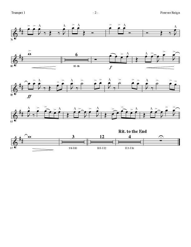 Forever Reign (Choral Anthem SATB) Trumpet 1 (Lillenas Choral / Arr. David Clydesdale)