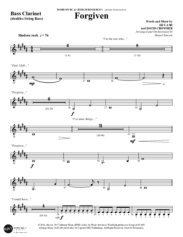 Forgiven (Choral Anthem SATB) Bass Clarinet (Word Music / Arr. Daniel Semsen)