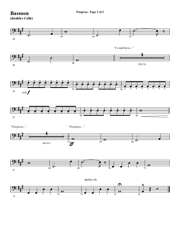 Forgiven (Choral Anthem SATB) Bassoon (Word Music / Arr. Daniel Semsen)