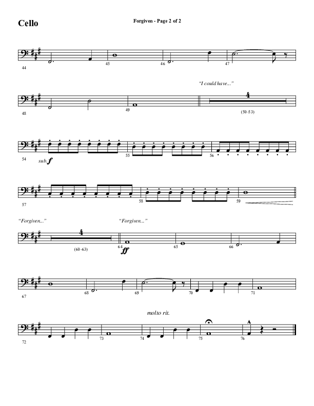 Forgiven (Choral Anthem SATB) Cello (Word Music / Arr. Daniel Semsen)