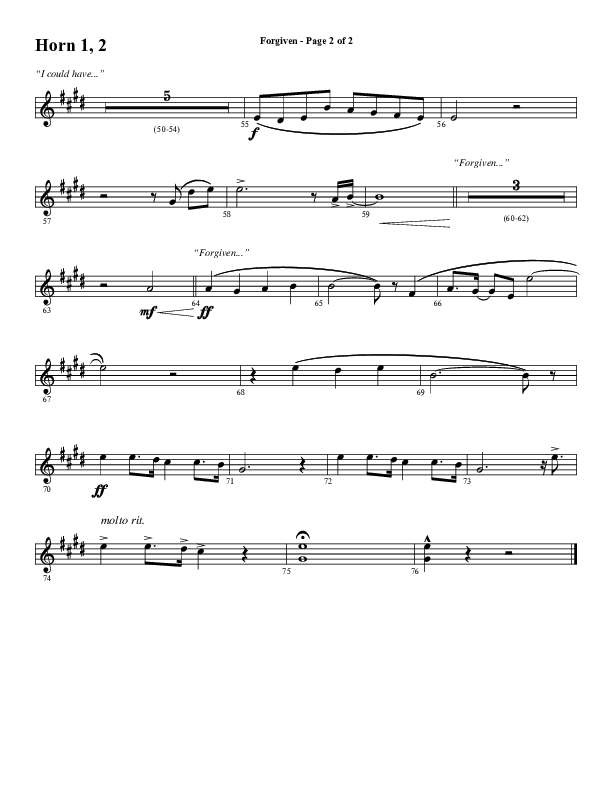 Forgiven (Choral Anthem SATB) French Horn 1/2 (Word Music / Arr. Daniel Semsen)