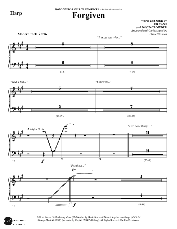 Forgiven (Choral Anthem SATB) Harp (Word Music / Arr. Daniel Semsen)
