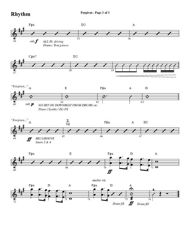 Forgiven (Choral Anthem SATB) Rhythm Chart (Word Music / Arr. Daniel Semsen)