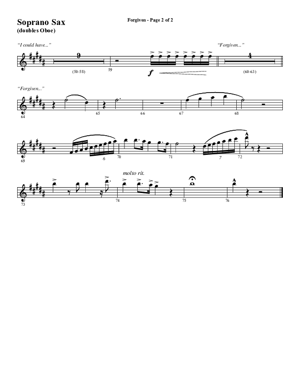 Forgiven (Choral Anthem SATB) Soprano Sax (Word Music / Arr. Daniel Semsen)