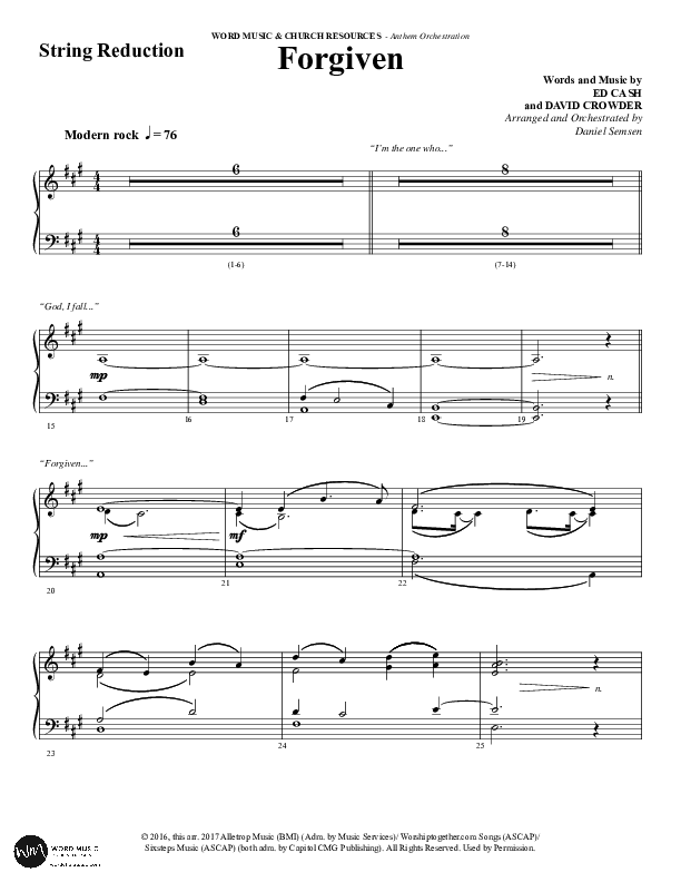 Forgiven (Choral Anthem SATB) String Reduction (Word Music / Arr. Daniel Semsen)