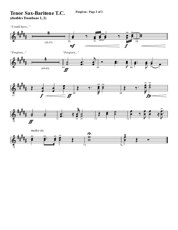 Forgiven (Choral Anthem SATB) Tenor Sax/Baritone T.C. (Word Music / Arr. Daniel Semsen)
