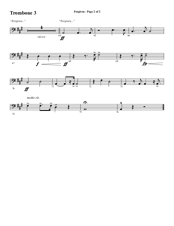 Forgiven (Choral Anthem SATB) Trombone 3 (Word Music / Arr. Daniel Semsen)