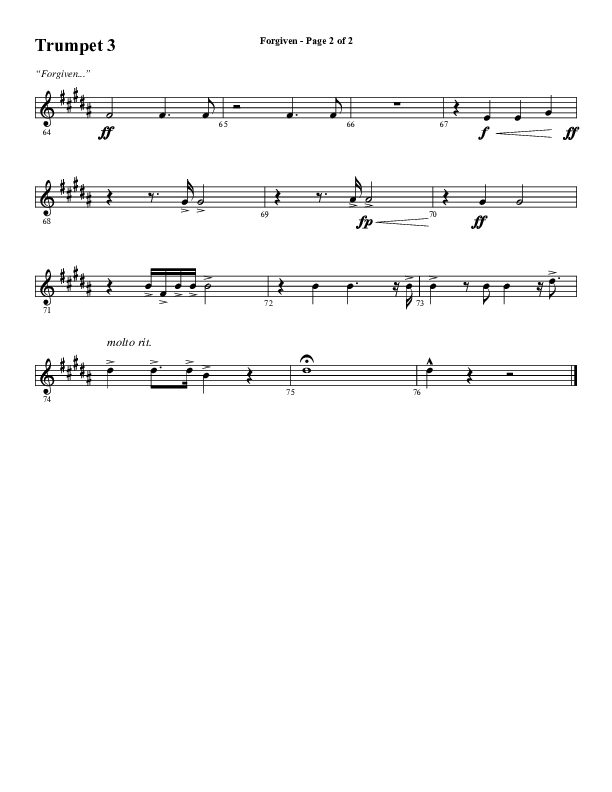 Forgiven (Choral Anthem SATB) Trumpet 3 (Word Music / Arr. Daniel Semsen)