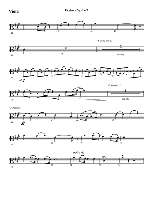 Forgiven (Choral Anthem SATB) Viola (Word Music / Arr. Daniel Semsen)