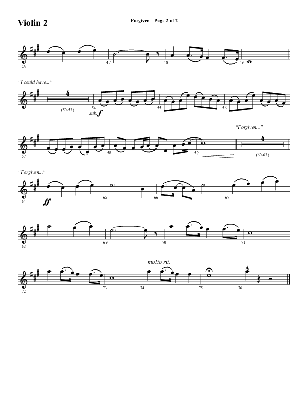 Forgiven (Choral Anthem SATB) Violin 2 (Word Music / Arr. Daniel Semsen)