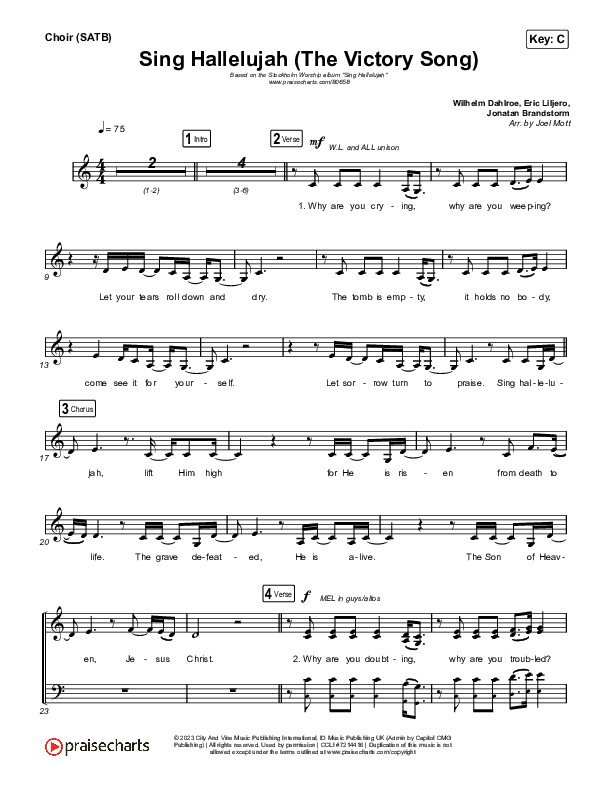 Sing Hallelujah (The Victory Song) Choir Sheet (SATB) (Stockholm Worship)