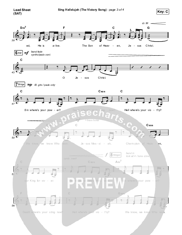 Sing Hallelujah (The Victory Song) Lead Sheet (SAT) (Stockholm Worship)