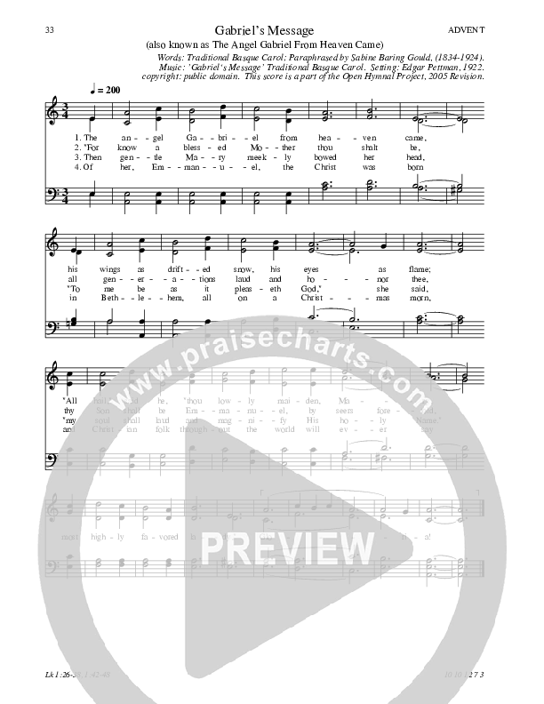 Gabriel's Message Hymn Sheet (SATB) (Traditional Hymn)