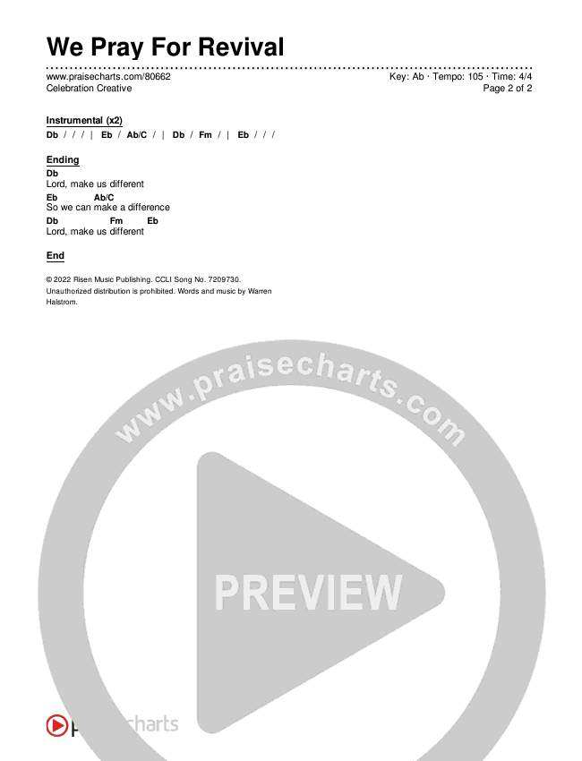 We Pray For Revival Chord Chart (Celebration Creative)