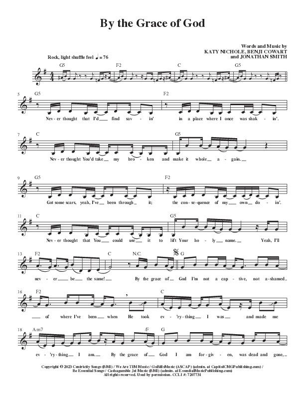 By The Grace Of God Lead Sheet Melody (Katy Nichole)