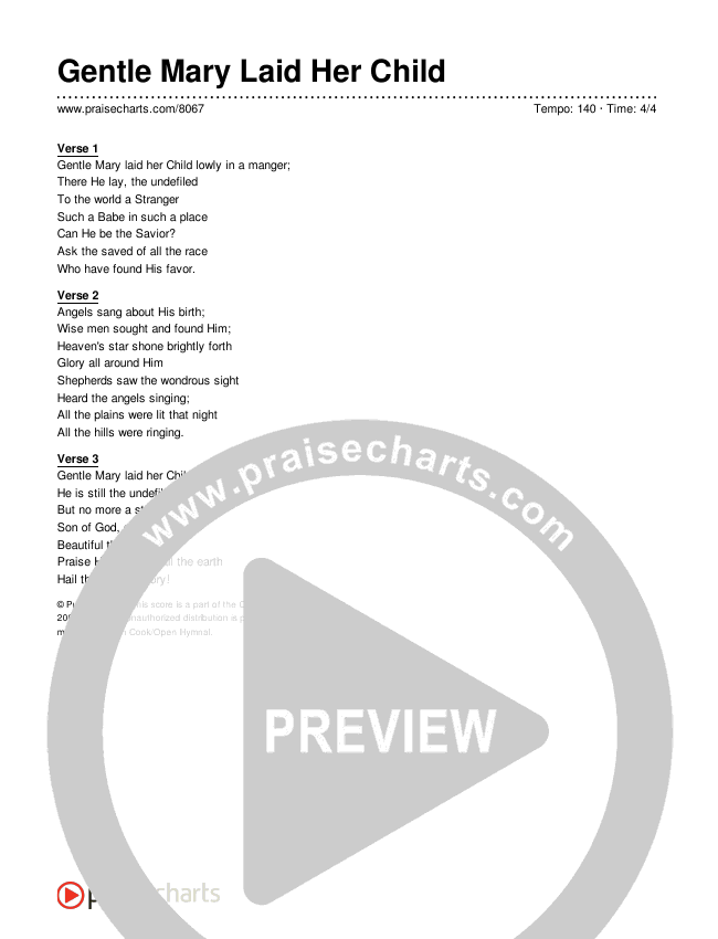 Gentle Mary Laid Her Child Lyrics (Traditional Hymn)