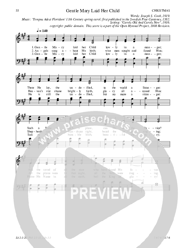 Gentle Mary Laid Her Child Hymn Sheet (SATB) (Traditional Hymn)