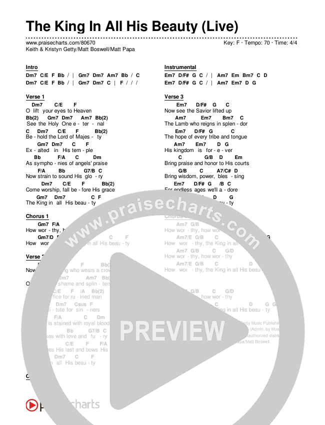 The King In All His Beauty (Live) Chords & Lyrics (Keith & Kristyn Getty / Matt Boswell / Matt Papa)