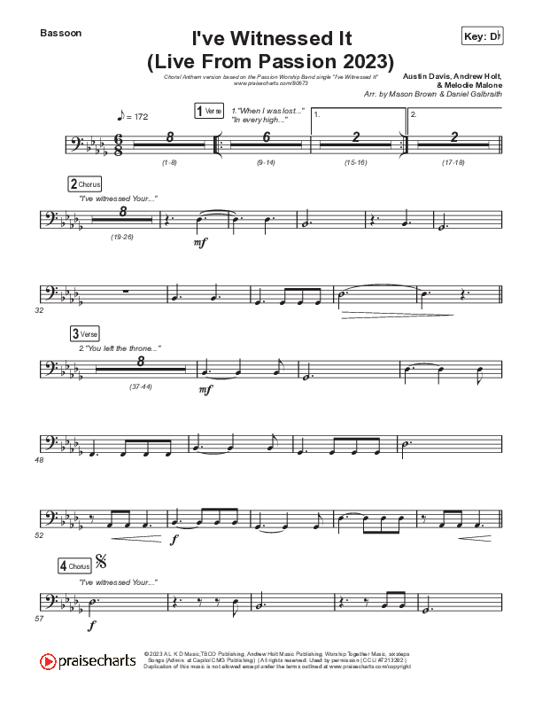 I've Witnessed It (Choral Anthem SATB) Bassoon (Passion / Melodie Malone / Arr. Mason Brown)