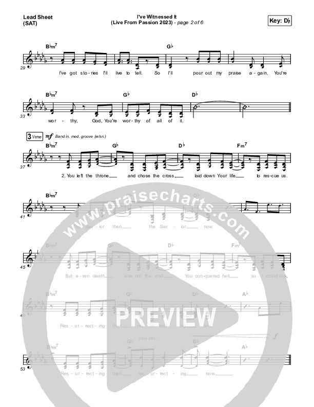 I've Witnessed It (Choral Anthem SATB) Lead Sheet (SAT) (Passion / Melodie Malone / Arr. Mason Brown)