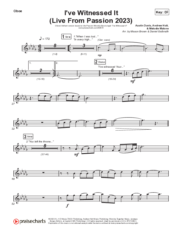 I've Witnessed It (Choral Anthem SATB) Oboe (Passion / Melodie Malone / Arr. Mason Brown)