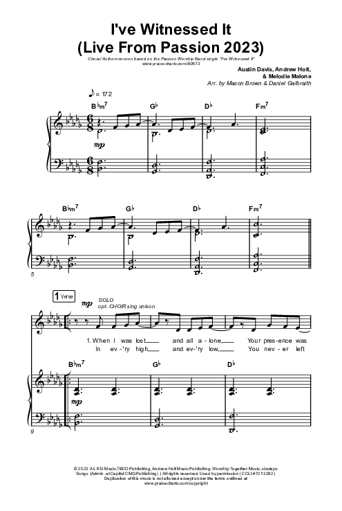 I've Witnessed It (Choral Anthem SATB) Octavo (SATB & Pno) (Passion / Melodie Malone / Arr. Mason Brown)