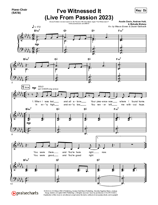 I've Witnessed It (Choral Anthem SATB) Piano/Vocal (SATB) (Passion / Melodie Malone / Arr. Mason Brown)