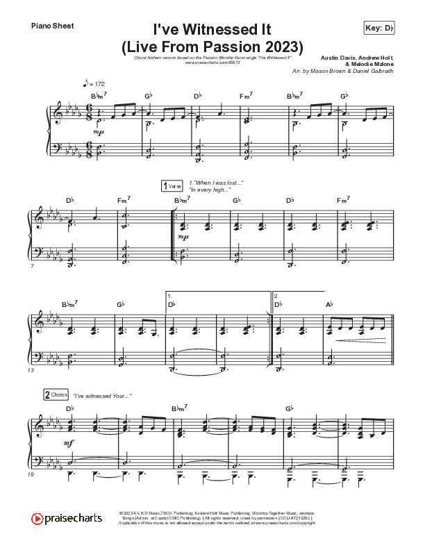 I've Witnessed It (Choral Anthem SATB) Piano Sheet (Passion / Melodie Malone / Arr. Mason Brown)