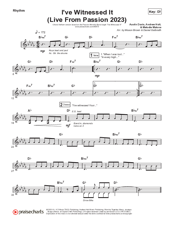 I've Witnessed It (Choral Anthem SATB) Rhythm Chart (Passion / Melodie Malone / Arr. Mason Brown)