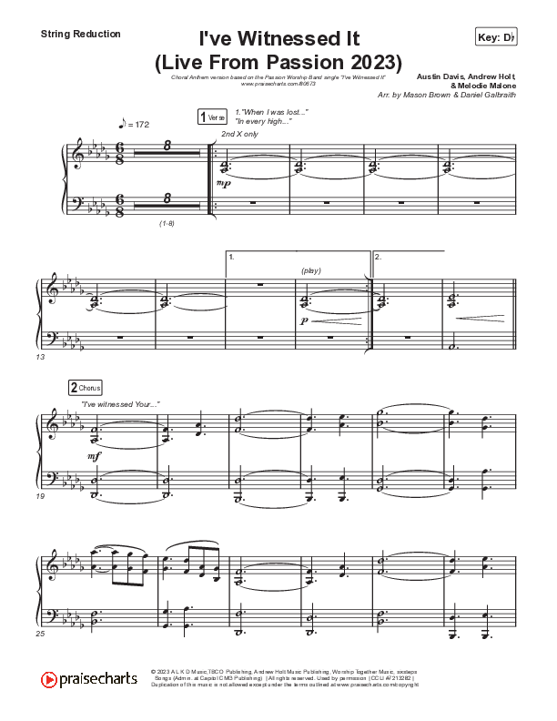 I've Witnessed It (Choral Anthem SATB) String Reduction (Passion / Melodie Malone / Arr. Mason Brown)