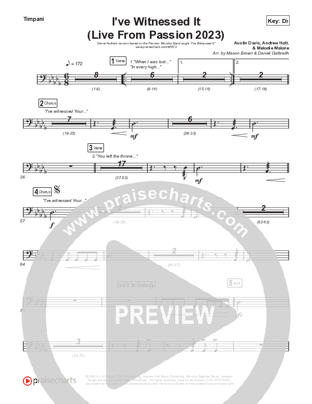 I've Witnessed It (Choral Anthem SATB) Timpani (Passion / Melodie Malone / Arr. Mason Brown)