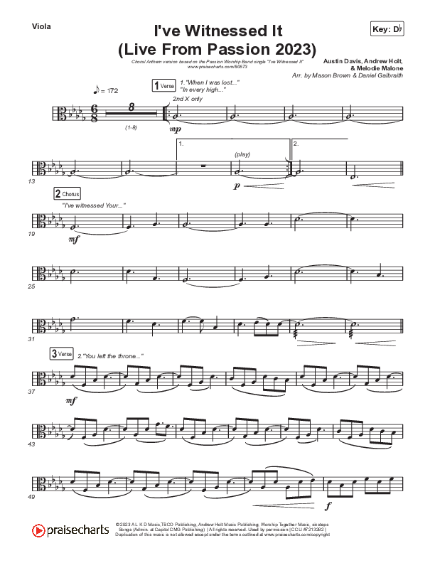 I've Witnessed It (Choral Anthem SATB) Viola (Passion / Melodie Malone / Arr. Mason Brown)
