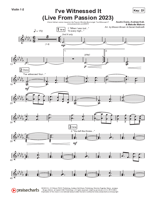 I've Witnessed It (Choral Anthem SATB) String Pack (Passion / Melodie Malone / Arr. Mason Brown)