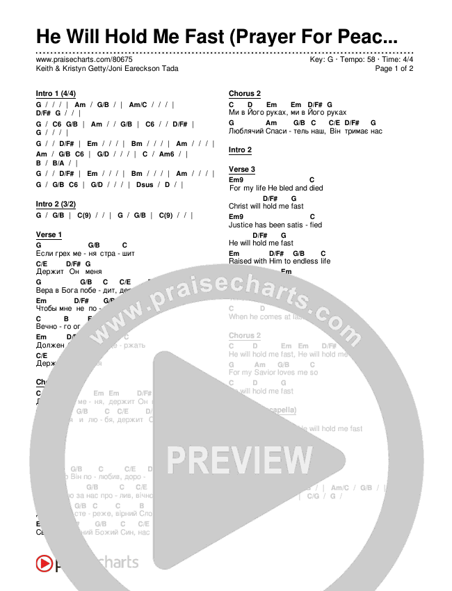 He Will Hold Me Fast (Prayer For Peace) (Live) Chords & Lyrics (Keith & Kristyn Getty / Joni Eareckson Tada)