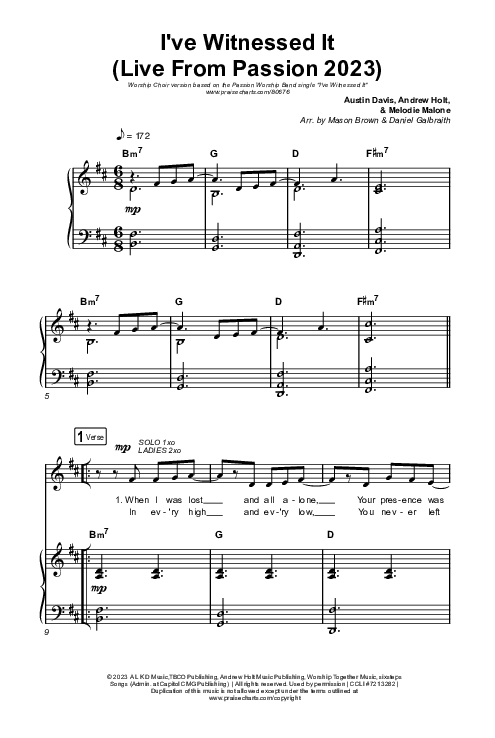 I've Witnessed It (Worship Choir/SAB) Octavo (SAB & Pno) (Passion / Melodie Malone / Arr. Mason Brown)