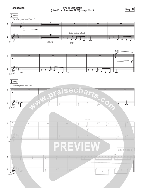 I've Witnessed It (Worship Choir/SAB) Percussion (Passion / Melodie Malone / Arr. Mason Brown)