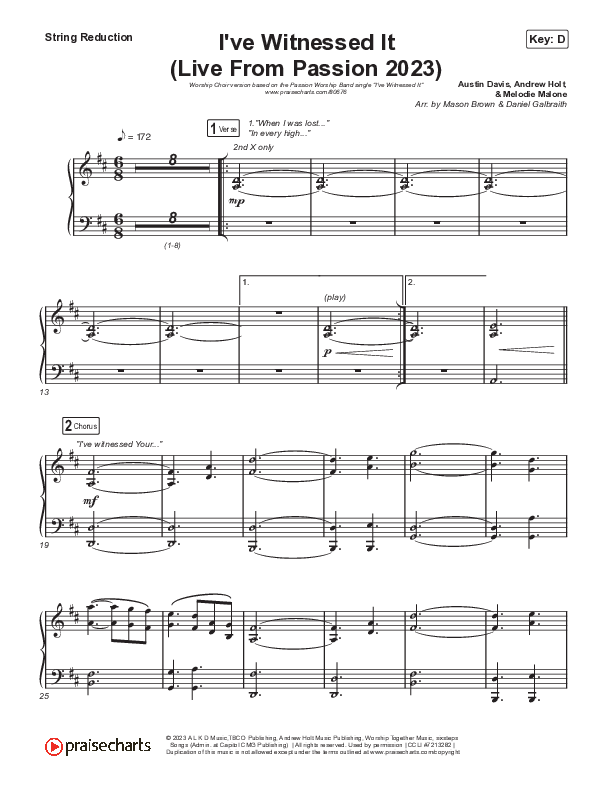 I've Witnessed It (Worship Choir/SAB) String Reduction (Passion / Melodie Malone / Arr. Mason Brown)