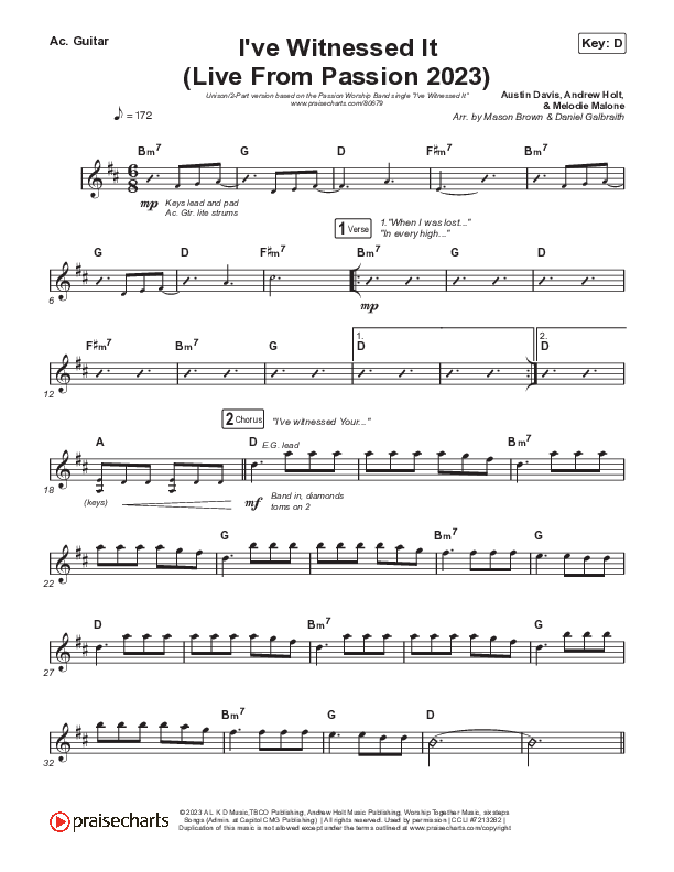 I've Witnessed It (Unison/2-Part) Acoustic Guitar (Passion / Melodie Malone / Arr. Mason Brown)