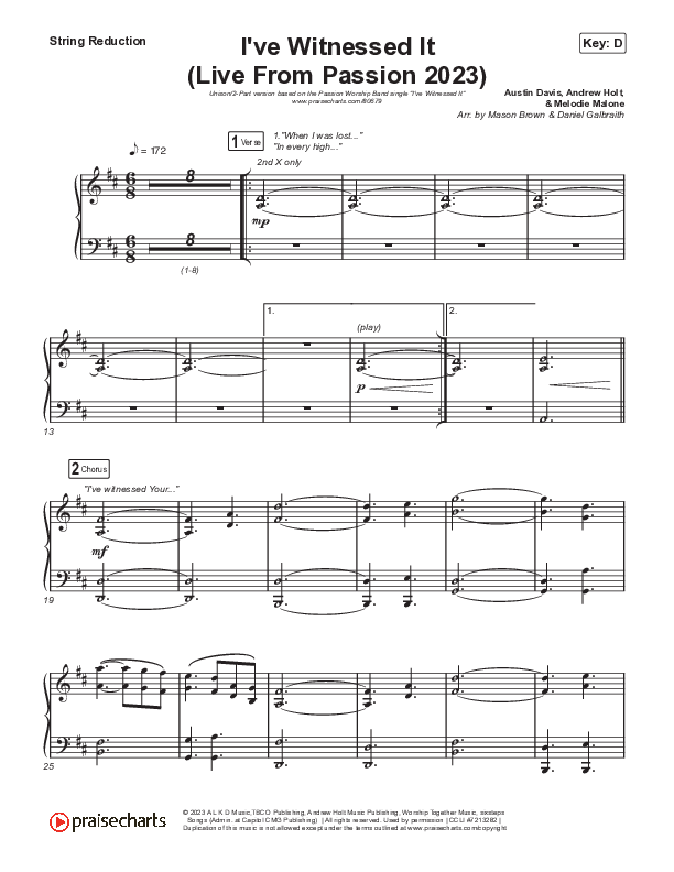 I've Witnessed It (Unison/2-Part) String Reduction (Passion / Melodie Malone / Arr. Mason Brown)