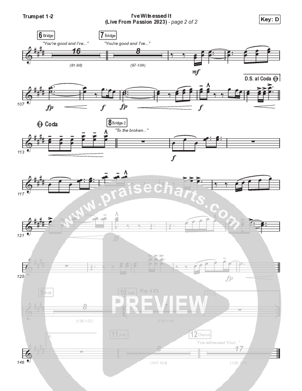 I've Witnessed It (Unison/2-Part) Trumpet 1,2 (Passion / Melodie Malone / Arr. Mason Brown)