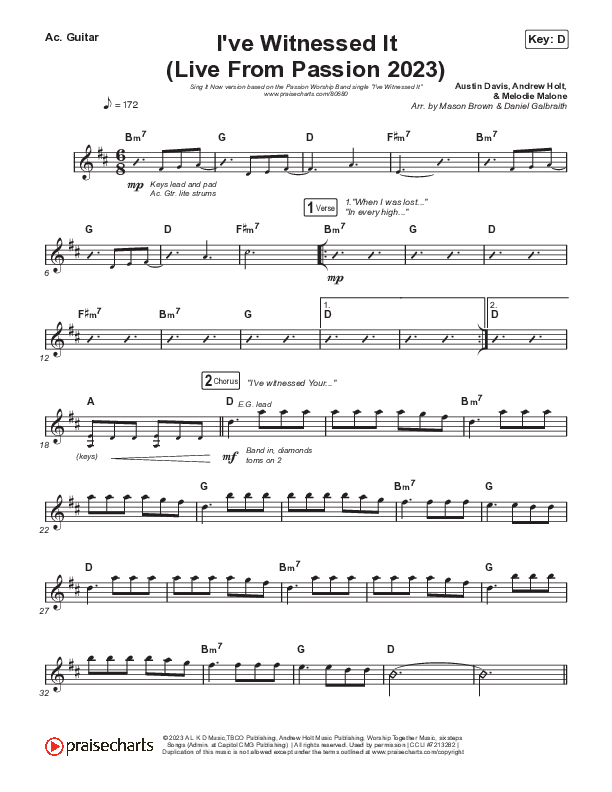 I've Witnessed It (Sing It Now) Acoustic Guitar (Passion / Melodie Malone / Arr. Mason Brown)