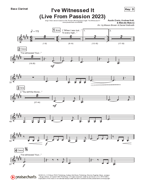 I've Witnessed It (Sing It Now) Bass Clarinet (Passion / Melodie Malone / Arr. Mason Brown)