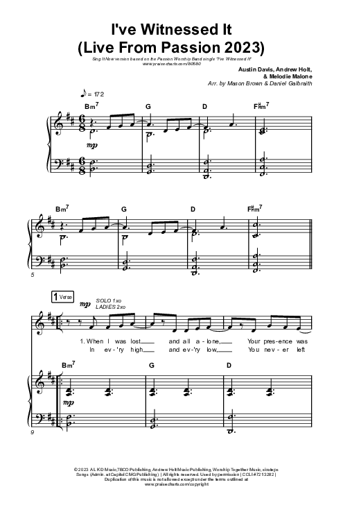 I've Witnessed It (Sing It Now) Octavo (SATB & Pno) (Passion / Melodie Malone / Arr. Mason Brown)