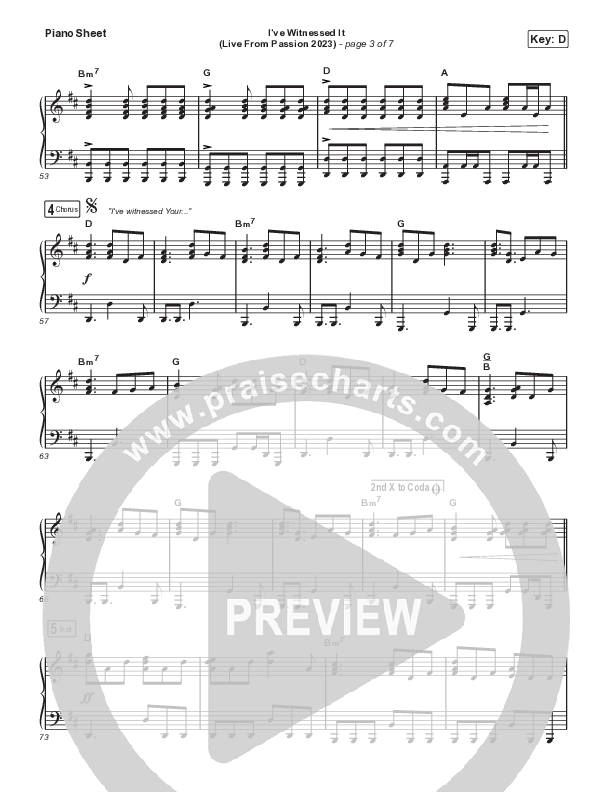 I've Witnessed It (Sing It Now) Piano Sheet (Passion / Melodie Malone / Arr. Mason Brown)