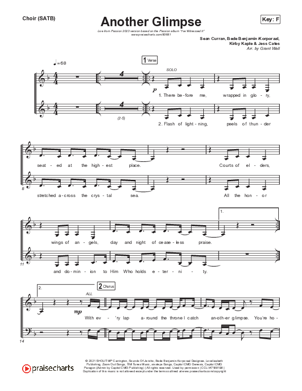 Another Glimpse (Live From Passion 2023) Choir Sheet (SATB) (Passion / Sean Curran)