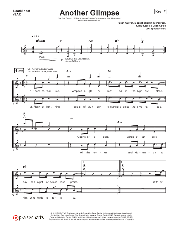 Another Glimpse (Live From Passion 2023) Lead Sheet (SAT) (Passion / Sean Curran)