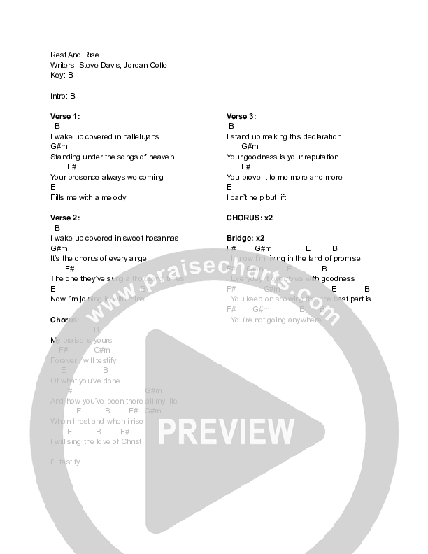 Rest And Rise (Live) Chord Chart (Sons The Band / Steve Davis / Jordan Colle)