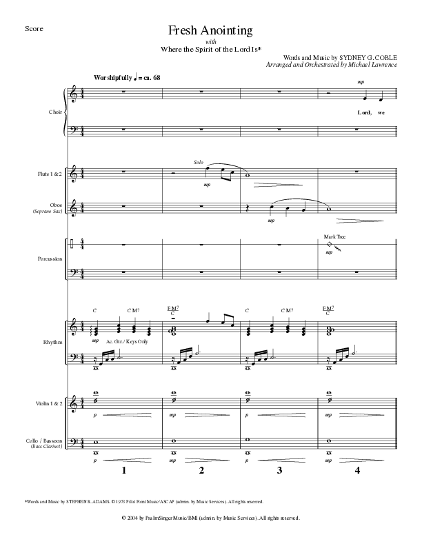 Fresh Anointing with Where The Spirit Of The Lord Is (Choral Anthem SATB) Conductor's Score (Lillenas Choral / Arr. Michael Lawrence)