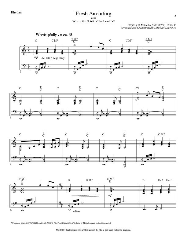 Fresh Anointing with Where The Spirit Of The Lord Is (Choral Anthem SATB) Rhythm Chart (Lillenas Choral / Arr. Michael Lawrence)