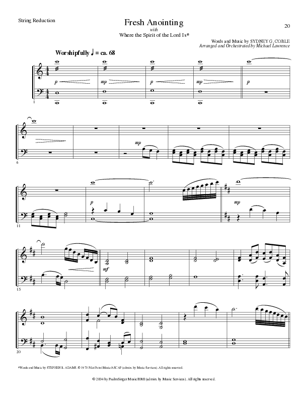 Fresh Anointing with Where The Spirit Of The Lord Is (Choral Anthem SATB) String Reduction (Lillenas Choral / Arr. Michael Lawrence)